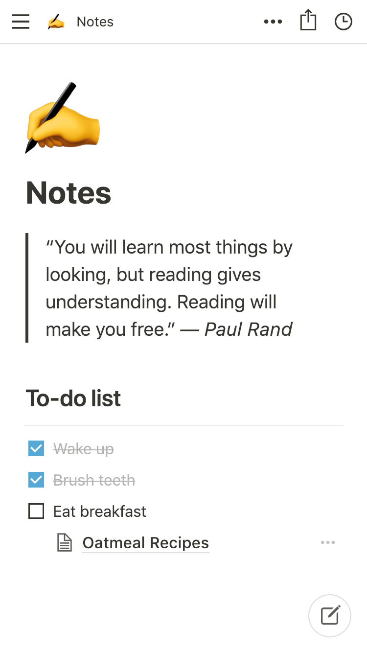 Una captura de pantalla de la aplicación móvil de Notion en un iPhone